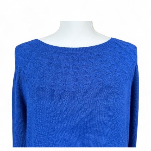 Talbots Woman NWT 1XP Royal Blue Cable Knit Trim Cashmere Cotton Blend Sweater - Picture 1 of 8
